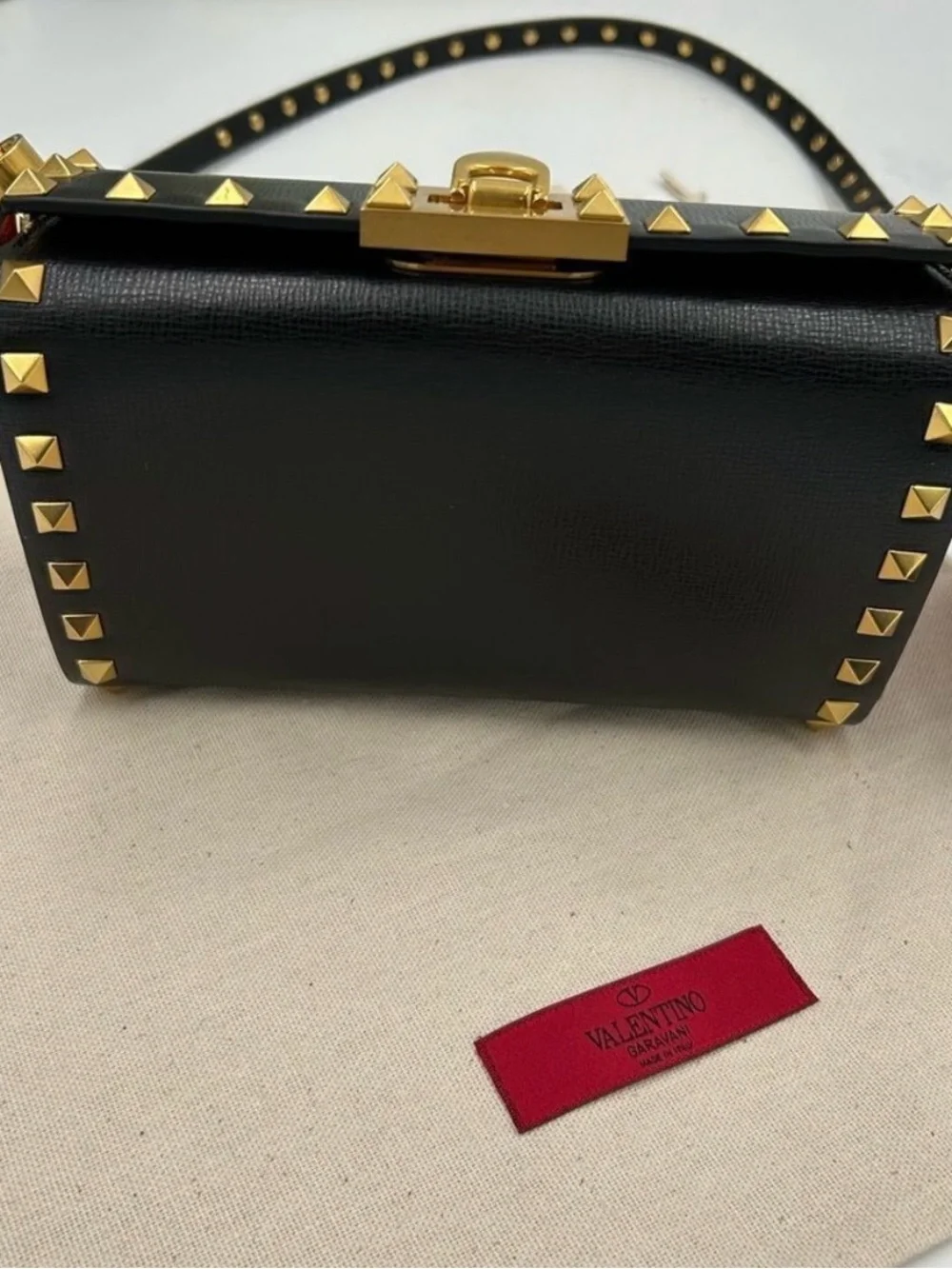 Women’s Valentino Garavani rock, stud, leather shoulder bag made in Italy